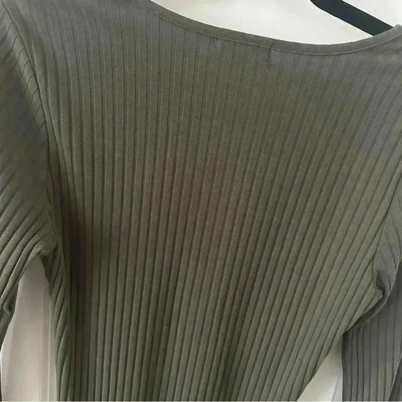 Women’s Olive‎ Green Ribbed Long Sleeve Button Front Bodycon Casual Midi Dress L - Picture 4 of 5